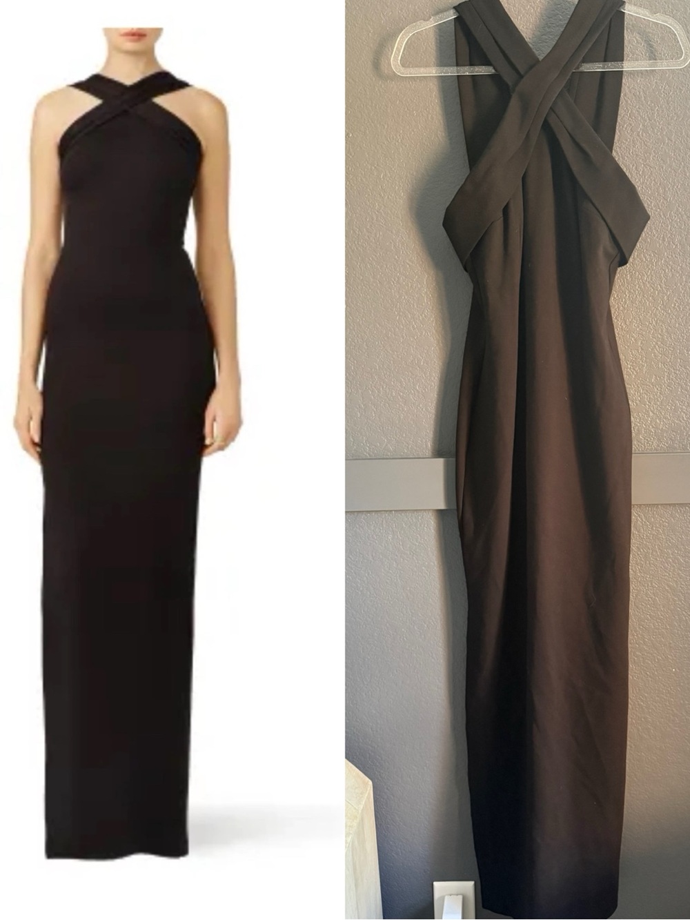 NICHOLAS • column Classic Black Cross-Neck Evening Gown black size 6 maxi